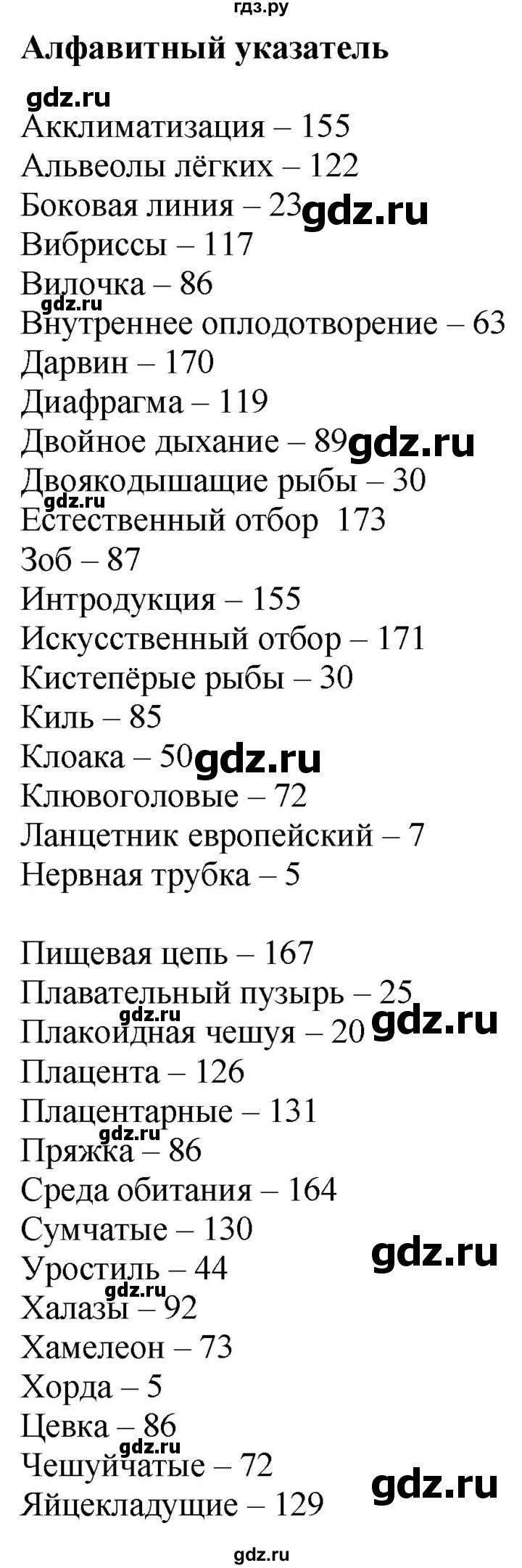 ГДЗ по биологии 8 класс Шереметьева   часть 2. страница - Алфавитный указатель, Решебник