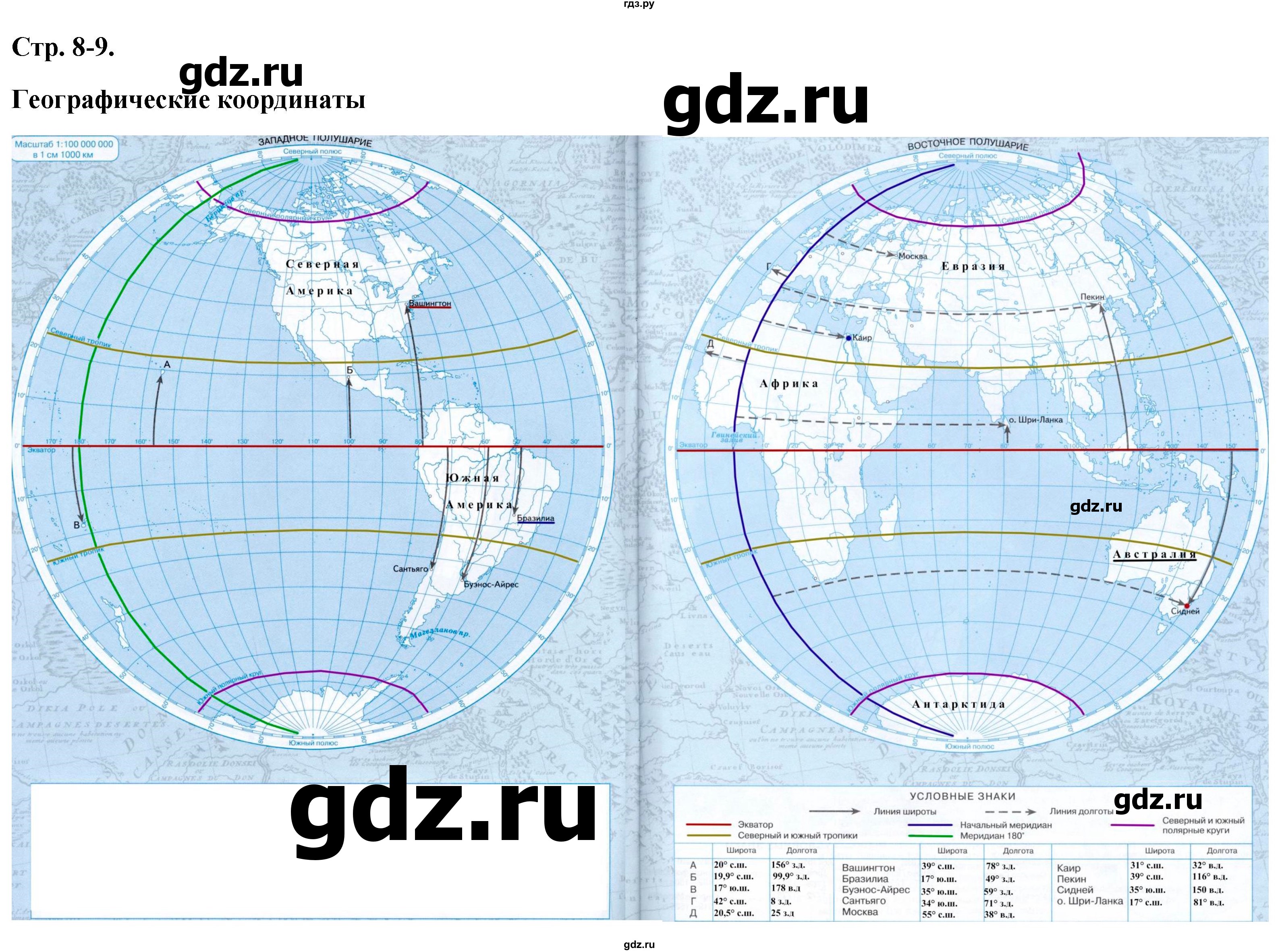 ГДЗ по географии 5 класс Румянцев контурные карты  страница - 8-9, Решебник