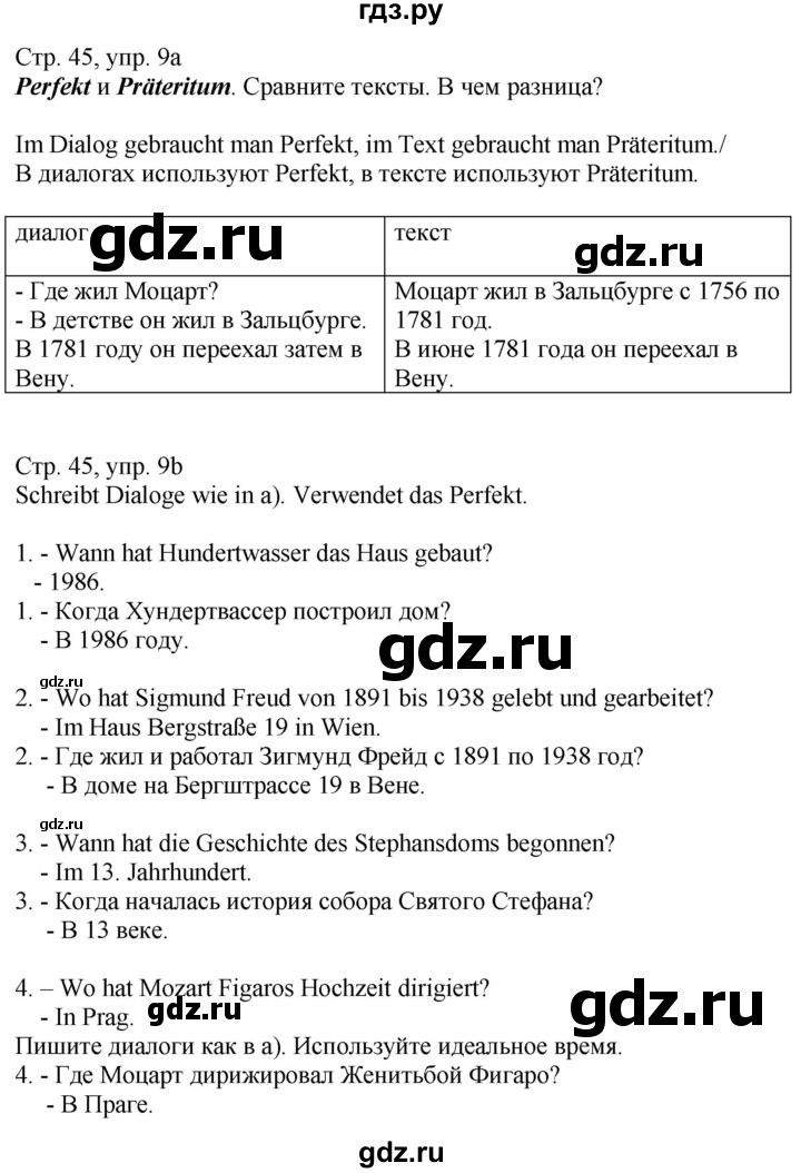 ГДЗ по немецкому языку 9 класс Захарова Wunderkinder Plus Углубленный уровень страница - 45, Решебник