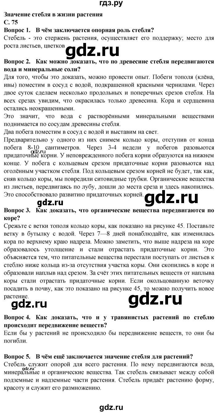 ГДЗ по биологии 7 класс Клепинина Растения. Бактерии. Грибы Для обучающихся с интеллектуальными нарушениями страница - 75, Решебник