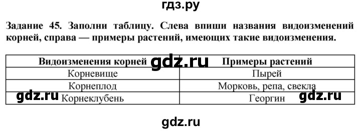 ГДЗ по биологии 7 класс Клепинина рабочая тетрадь Растения. Бактерии. Грибы. Для обучающихся с интеллектуальными нарушениями задание - 45, Решебник