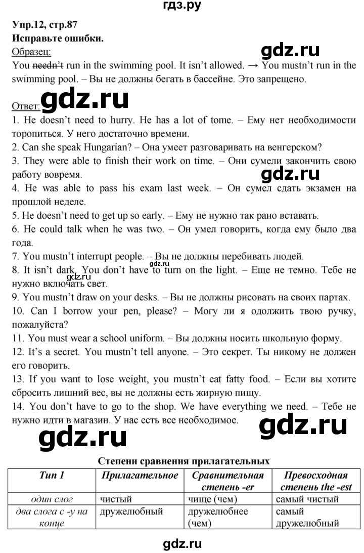ГДЗ по английскому языку 6 класс Тимофеева грамматический тренажёр Spotlight (Ваулина)  страница - 87, Решебник 2021