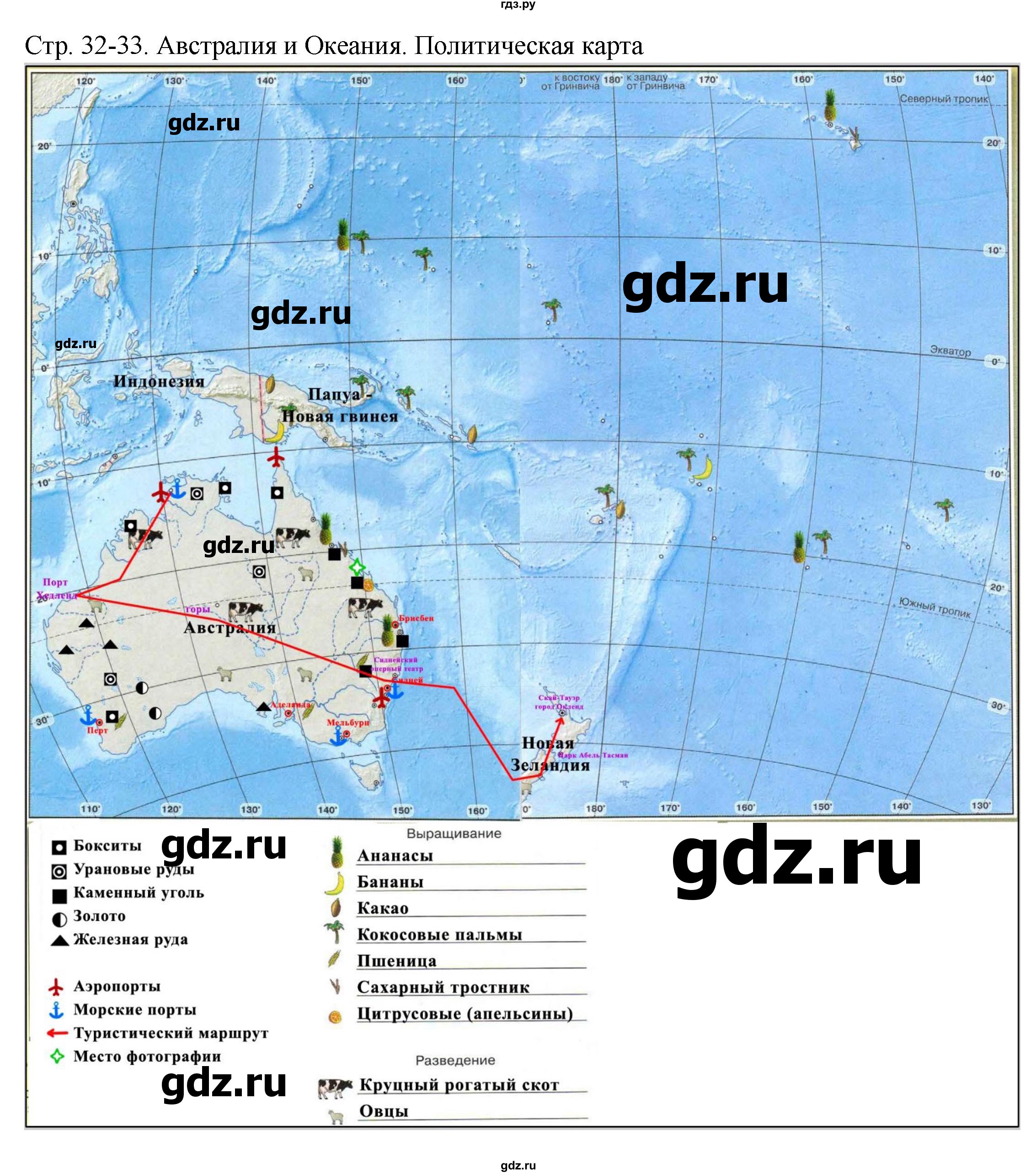ГДЗ по географии 7 класс Котляр контурные карты (Кузнецов)  страница - 32-33, Решебник 2019