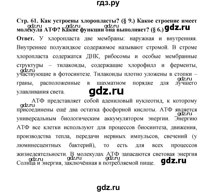 ГДЗ по биологии 10 класс  Беляев  Базовый уровень параграф 11 (страница) - 61, Решебник