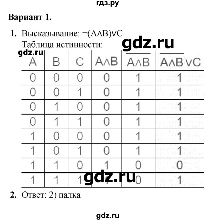 ГДЗ по информатике 8 класс Босова самостоятельные и контрольные работы  СР-9 - Вариант 1, Решебник