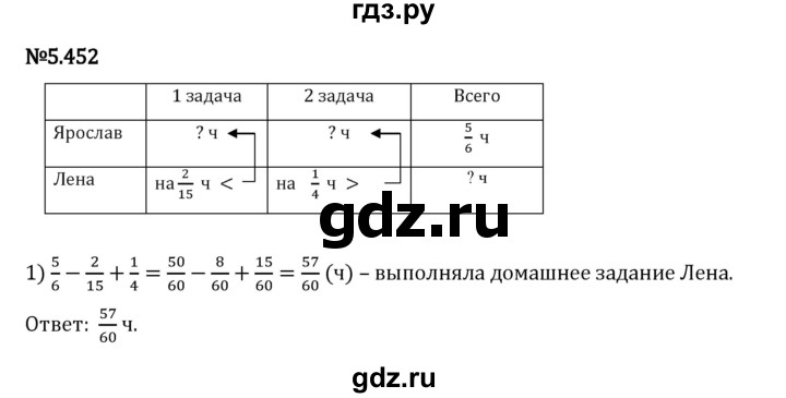 Гдз по математике за 5 класс Виленкин, Жохов, Чесноков ответ на номер № 5.452, Решебник 2024