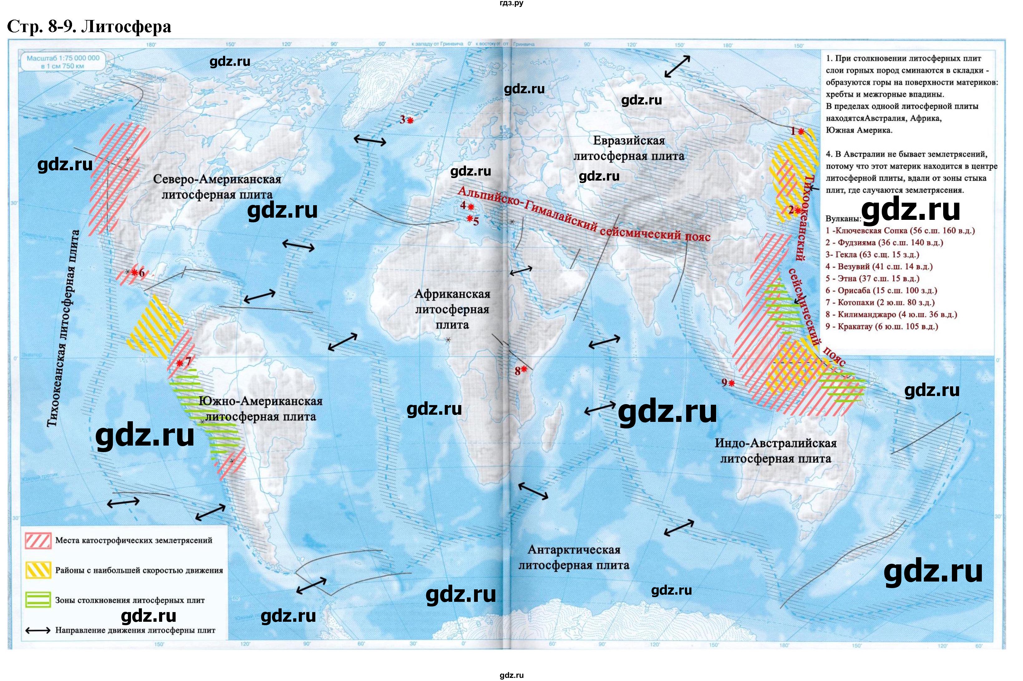 ГДЗ страница 8-9 география 6 класс контурные карты Румянцев, Приваловский