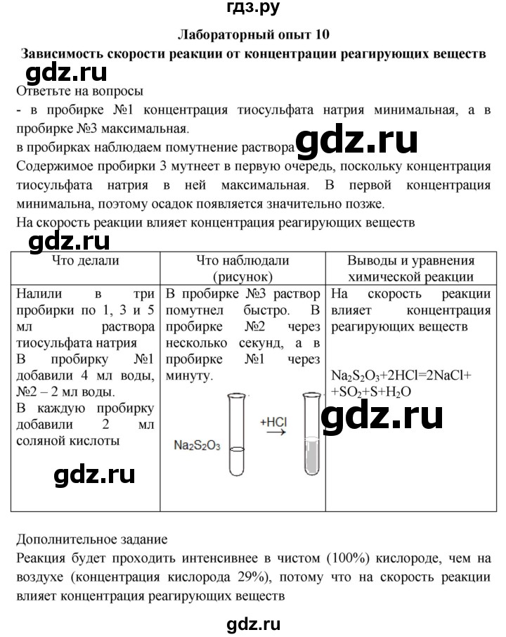 ГДЗ по химии 9 класс Габриелян тетрадь для лабораторных и практических работ  лабораторная работа - 10, Решебник