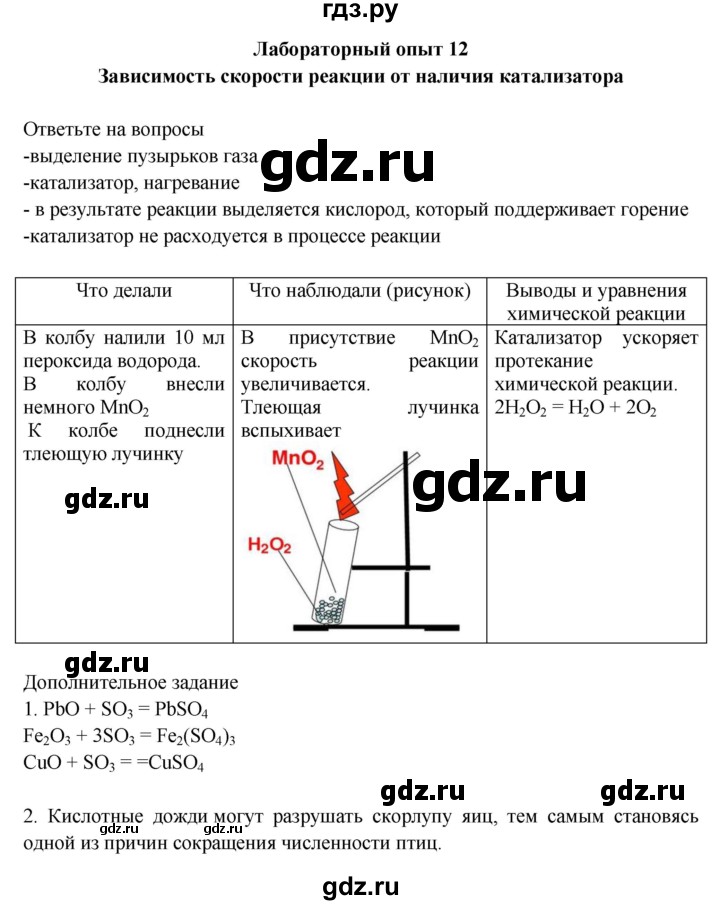 ГДЗ по химии 9 класс Габриелян тетрадь для лабораторных и практических работ  лабораторная работа - 12, Решебник