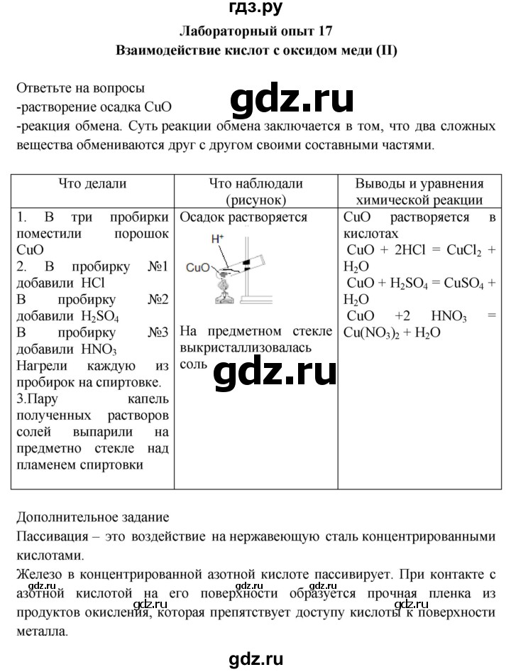 ГДЗ по химии 9 класс Габриелян тетрадь для лабораторных и практических работ  лабораторная работа - 17, Решебник