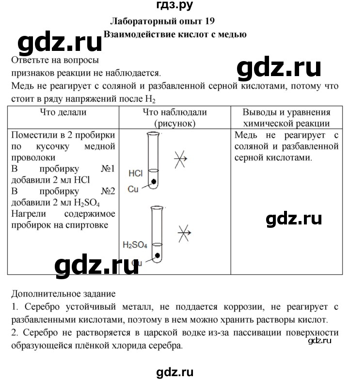 ГДЗ по химии 9 класс Габриелян тетрадь для лабораторных и практических работ  лабораторная работа - 19, Решебник