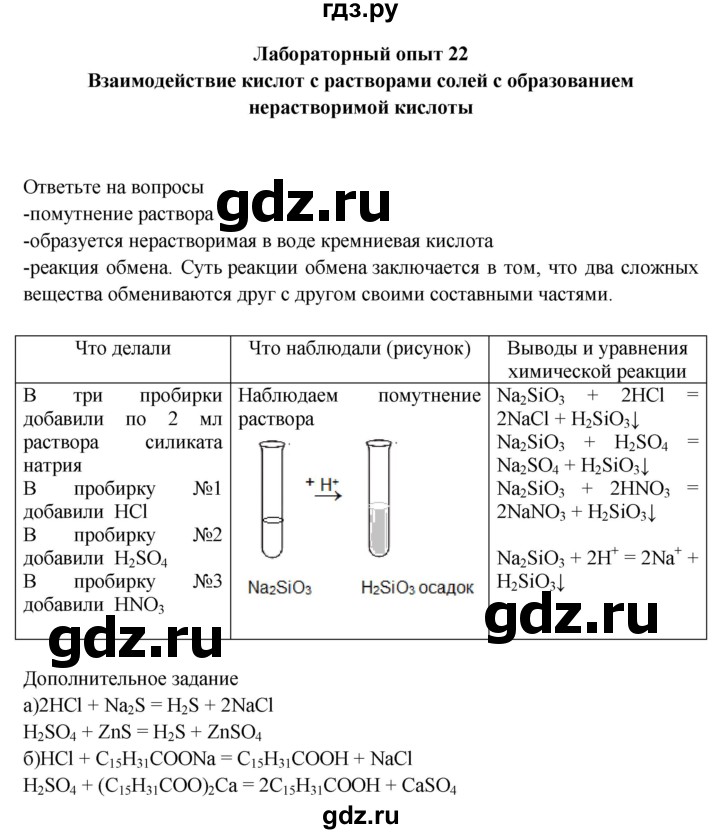 ГДЗ по химии 9 класс Габриелян тетрадь для лабораторных и практических работ  лабораторная работа - 22, Решебник