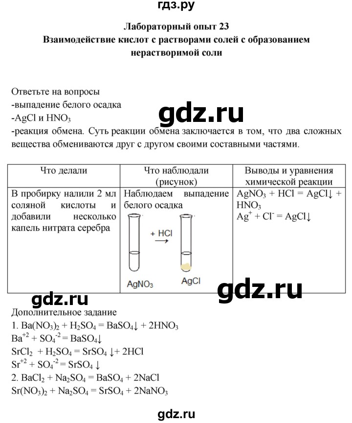 ГДЗ по химии 9 класс Габриелян тетрадь для лабораторных и практических работ  лабораторная работа - 23, Решебник