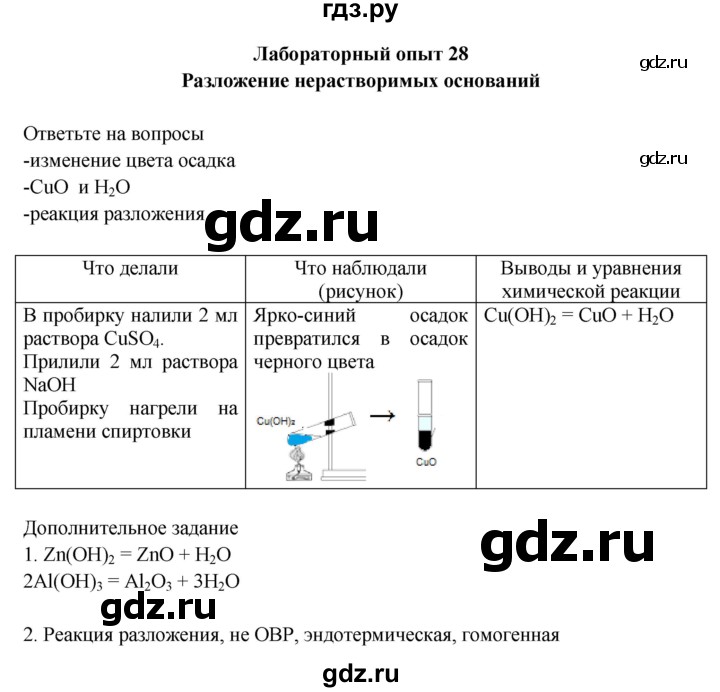 ГДЗ по химии 9 класс Габриелян тетрадь для лабораторных и практических работ  лабораторная работа - 28, Решебник