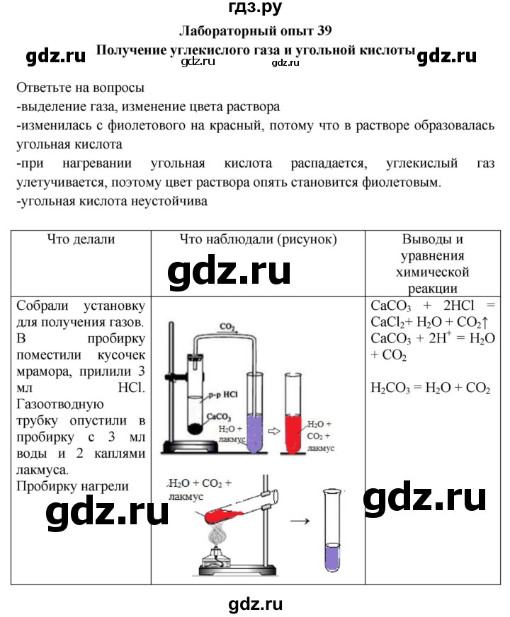 ГДЗ по химии 9 класс Габриелян тетрадь для лабораторных и практических работ  лабораторная работа - 39, Решебник