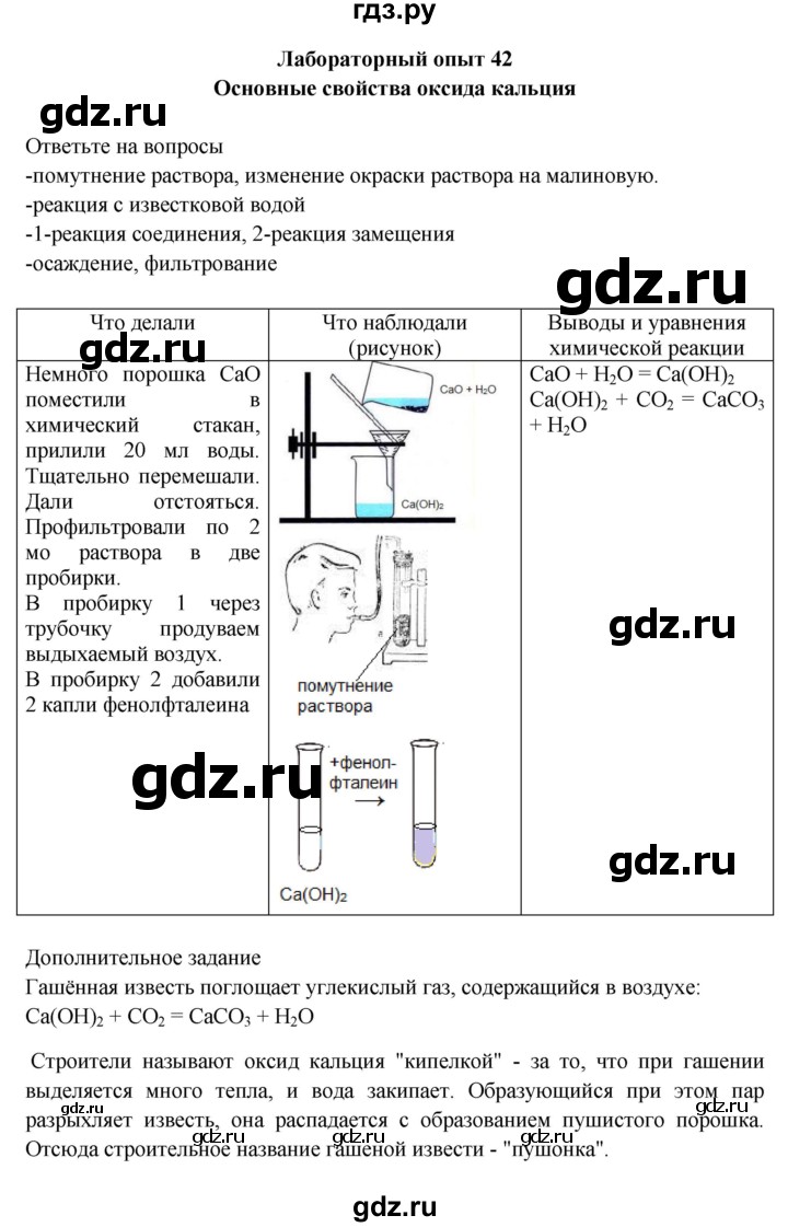 ГДЗ по химии 9 класс Габриелян тетрадь для лабораторных и практических работ  лабораторная работа - 42, Решебник