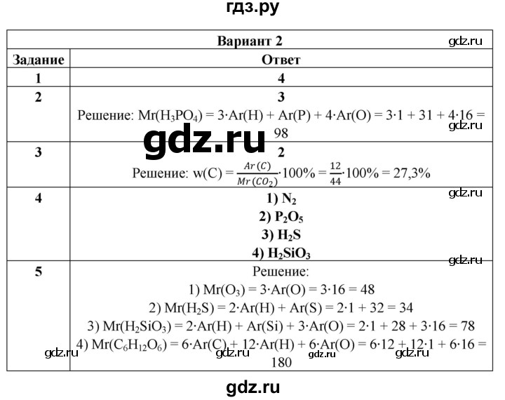 ГДЗ по химии 8 класс Корощенко контрольные измерительные материалы (ким)  раздел 1 / тема 3 - Вариант 2, Решебник