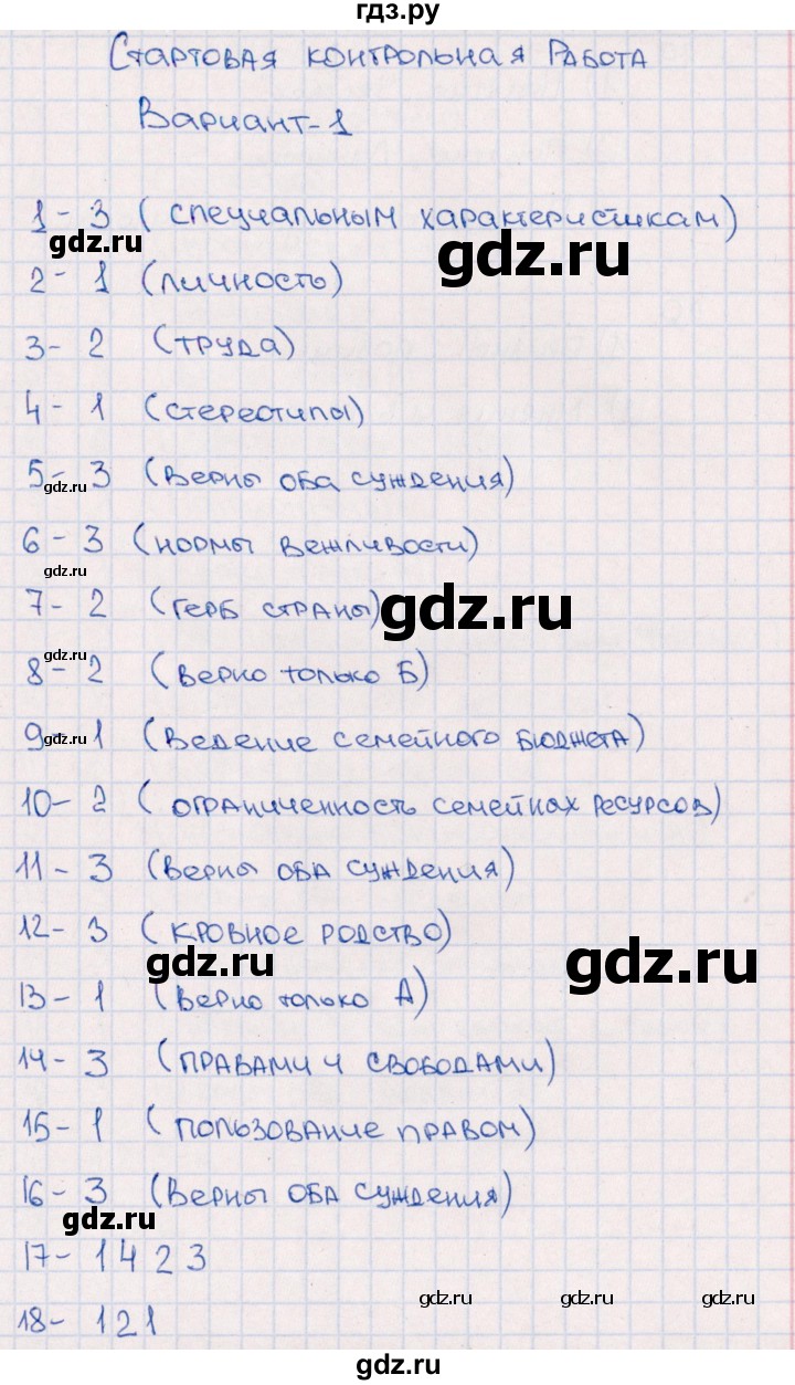 ГДЗ по обществознанию 7 класс Лобанов тематический контроль  стартовая контрольная работа - Вариант 1, Решебник