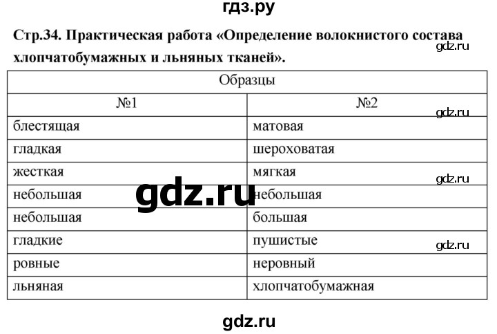 ГДЗ по технологии 5 класс Кожина рабочая тетрадь (Глозман)  страница - 34, Решебник