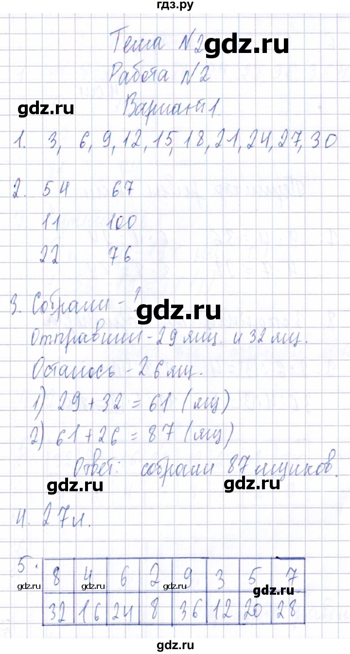 ГДЗ тема 2 / работа 2 (вариант) 1 математика 3 класс Тематический контроль  Голубь