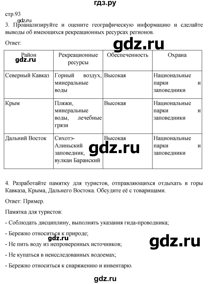 ГДЗ по географии 8 класс Николина рабочая тетрадь (Алексеева)  страница - 93, Решебник