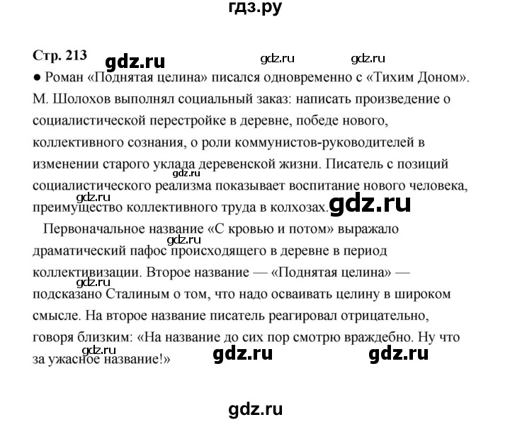 ГДЗ по литературе 11 класс  Михайлов  Базовый уровень часть 2 (страница) - 213, Решебник