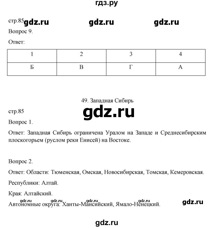 ГДЗ по географии 9 класс Николина рабочая тетрадь (Алексеев)  страница - 85, Решебник