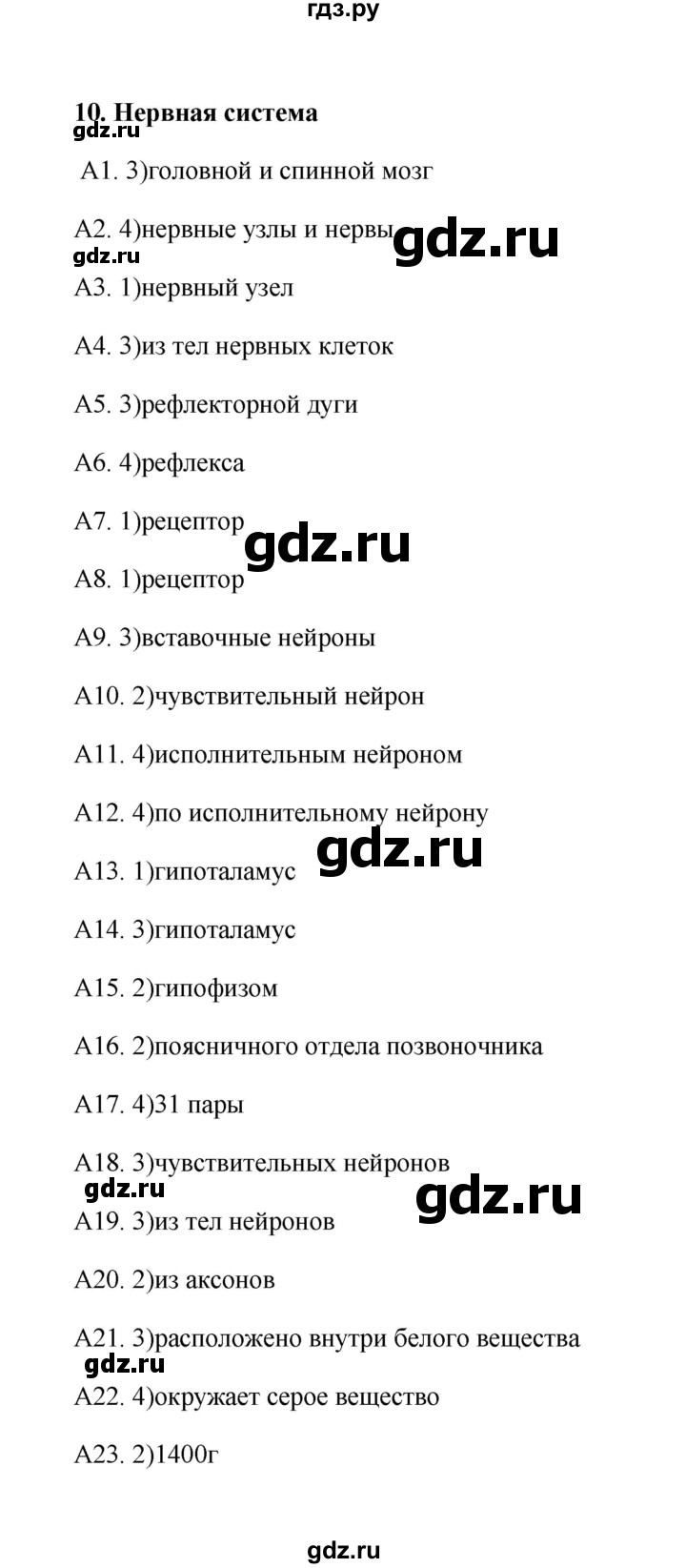 ГДЗ тест 10 биология 8 класс Тестовые задания Солодова