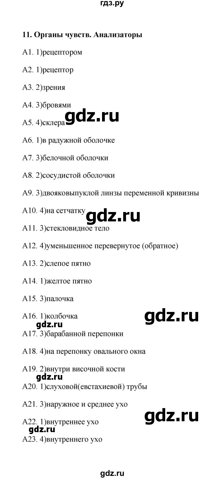 ГДЗ по биологии 8 класс  Солодова Тестовые задания (Драгомилов)  тест - 11, Решебник