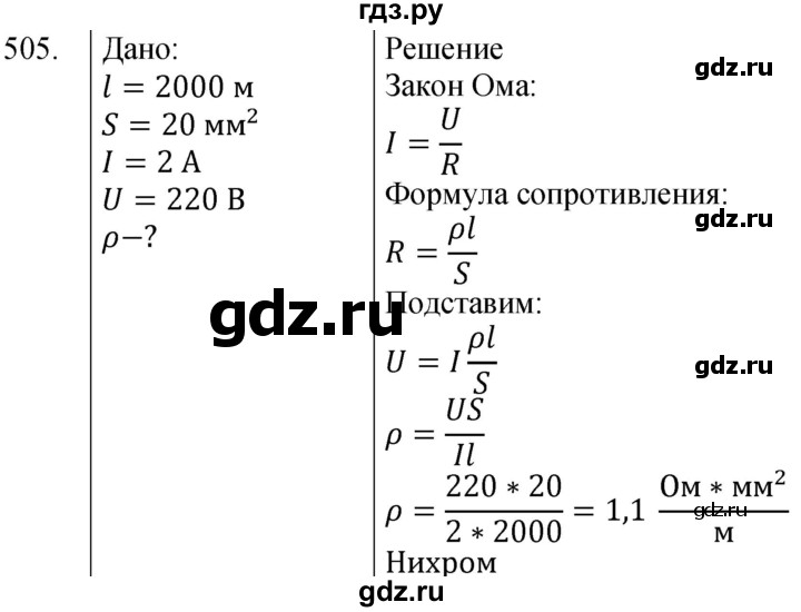 ГДЗ по физике 8 класс Марон сборник вопросов и задач (Перышкин)  номер - 505, Решебник