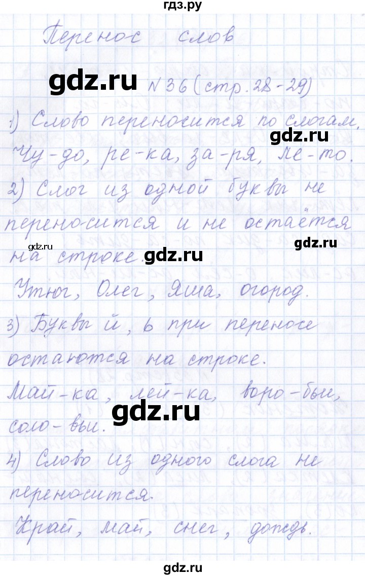 ГДЗ по русскому языку 1 класс  Савинкина рабочая тетрадь  упражнение - 36, Решебник №1 2022
