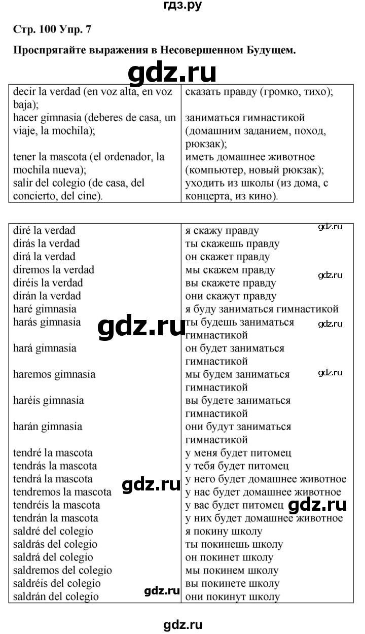 ГДЗ по испанскому языку 4 класс Бреславська   страница - 100, Решебник