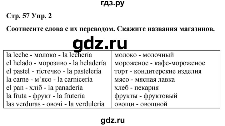 ГДЗ по испанскому языку 4 класс Бреславська   страница - 57, Решебник