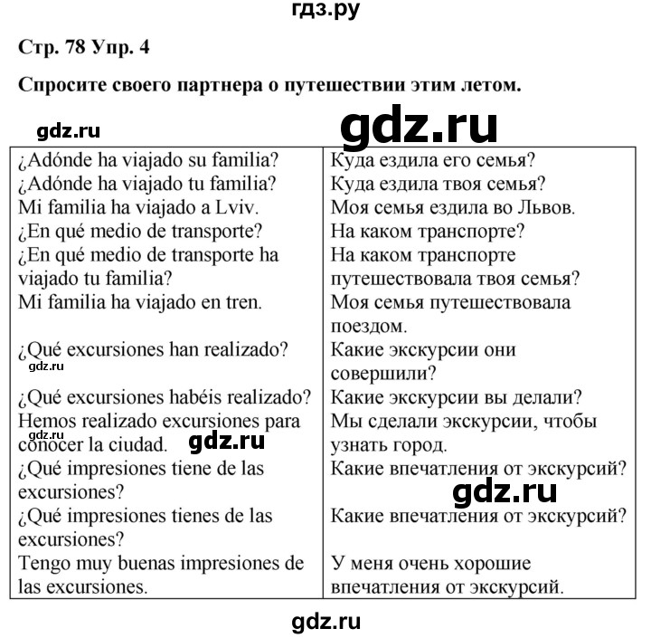ГДЗ по испанскому языку 4 класс Бреславська   страница - 78, Решебник