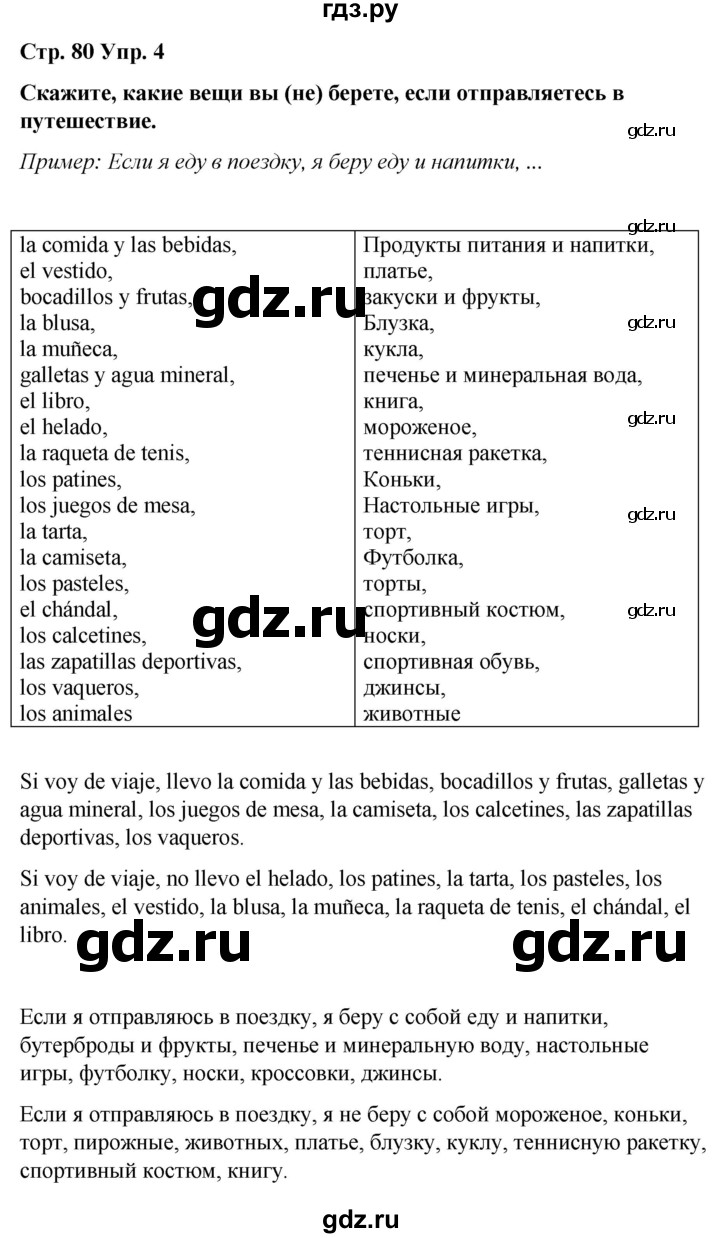 ГДЗ по испанскому языку 4 класс Бреславська   страница - 80, Решебник