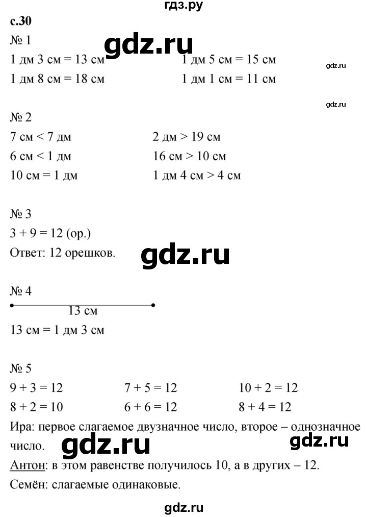ГДЗ по математике 1 класс Кремнева рабочая тетрадь  тетрадь №2. страница - 30, Решебник №1 к тетради 2023