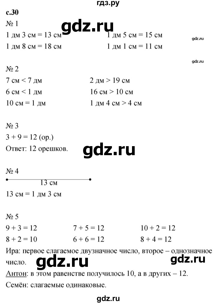 ГДЗ по математике 1 класс Кремнева рабочая тетрадь (Моро)  тетрадь №2. страница - 30, Решебник №1 2023