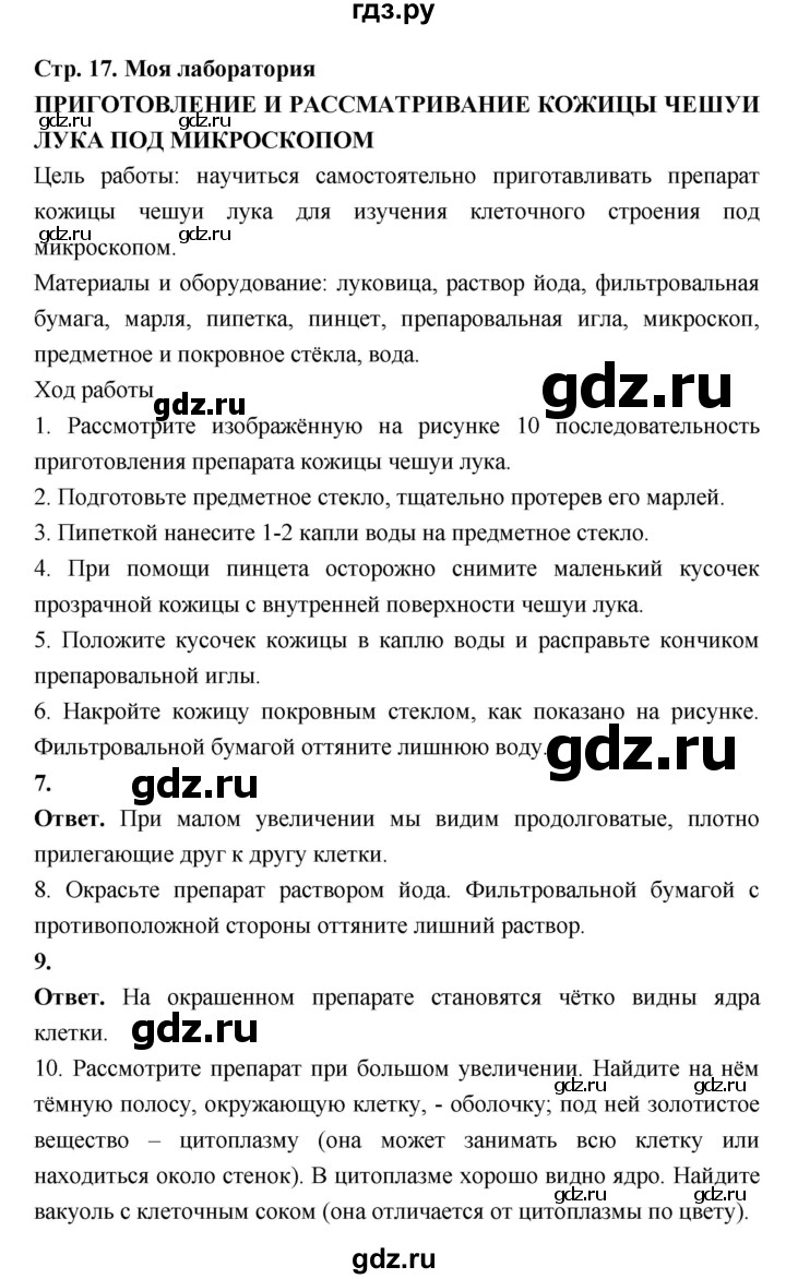 ГДЗ страница 17 биология 6 класс Пасечник, Суматохин