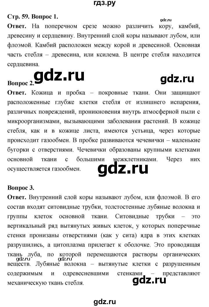 ГДЗ по биологии 6 класс  Пасечник  Базовый уровень страница - 59, Решебник