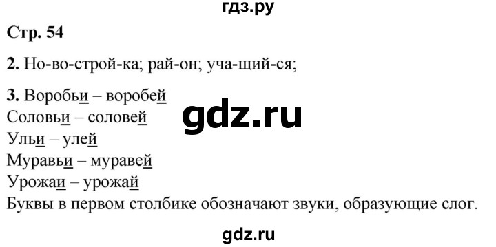 ГДЗ по русскому языку 1 класс  Тихомирова рабочая тетрадь (Канакина)  страница - 54, Решебник 2022