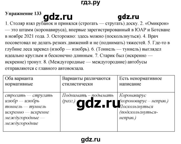 ГДЗ по русскому языку 10‐11 класс Александрова  Базовый уровень 10 класс - 133, Решебник