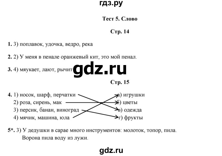 ГДЗ по русскому языку 1 класс  Занадворова тесты (Канакина)  тест - 5, Решебник