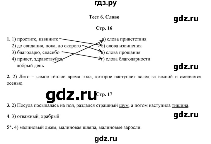 ГДЗ по русскому языку 1 класс  Занадворова тесты (Канакина)  тест - 6, Решебник