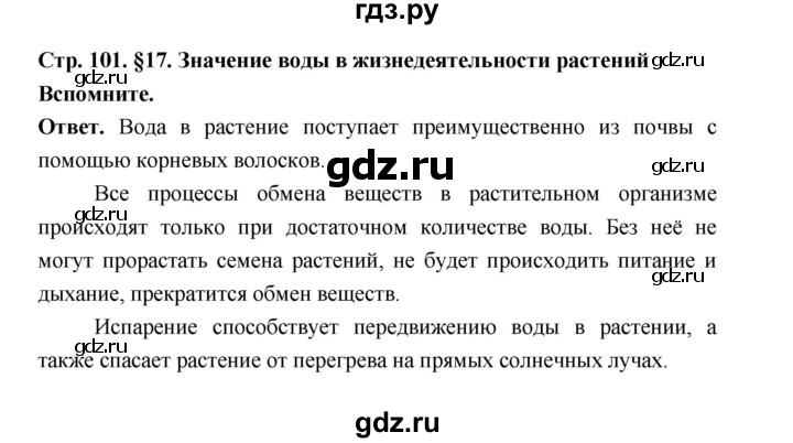 ГДЗ по биологии 6 класс  Пономарева  Базовый уровень параграф 17 (страница) - 101, Решебник