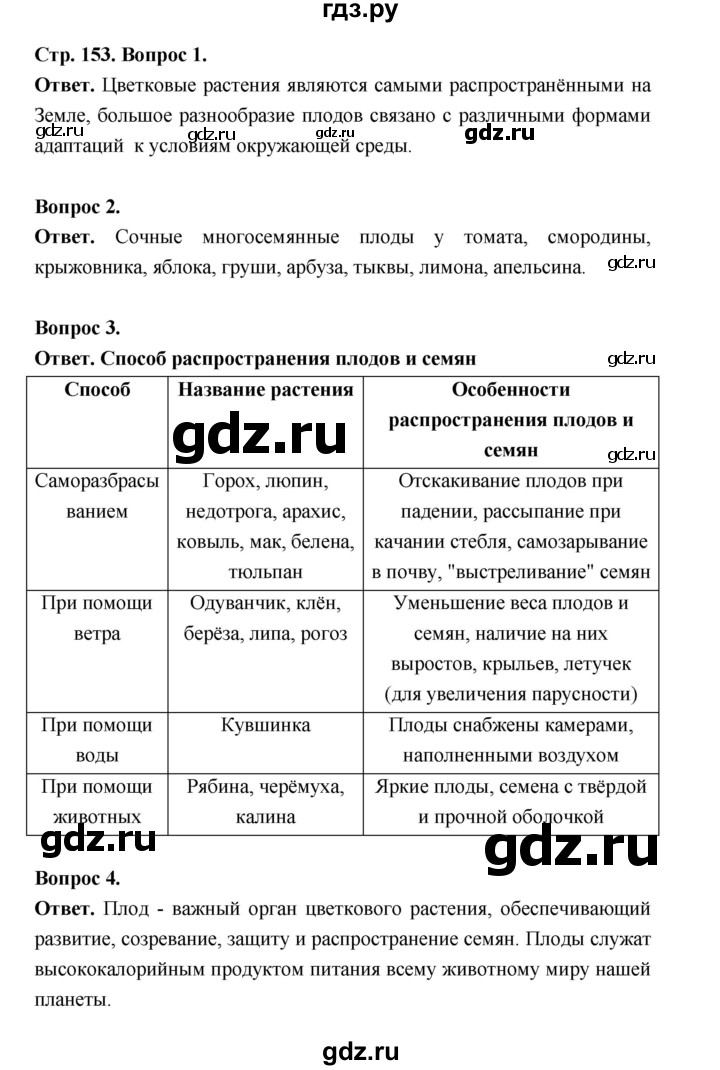 ГДЗ по биологии 6 класс  Пономарева  Базовый уровень параграф 24 (страница) - 153, Решебник