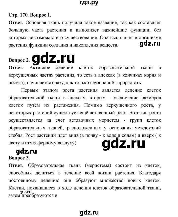 ГДЗ по биологии 6 класс  Пономарева  Базовый уровень параграф 26 (страница) - 170, Решебник