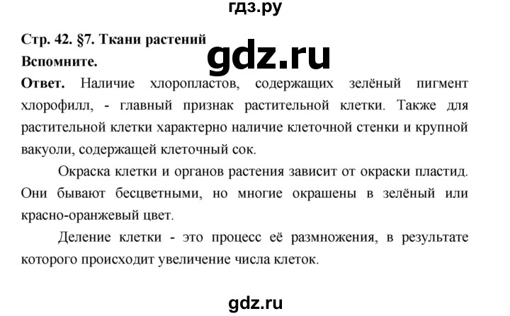 ГДЗ по биологии 6 класс  Пономарева  Базовый уровень параграф 7 (страница) - 42, Решебник