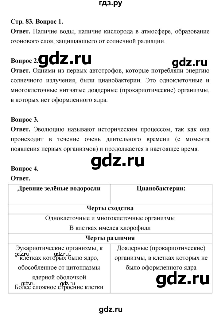 ГДЗ по биологии 7 класс Пономарева  Базовый уровень Параграф 15 (страница) - 83, Решебник