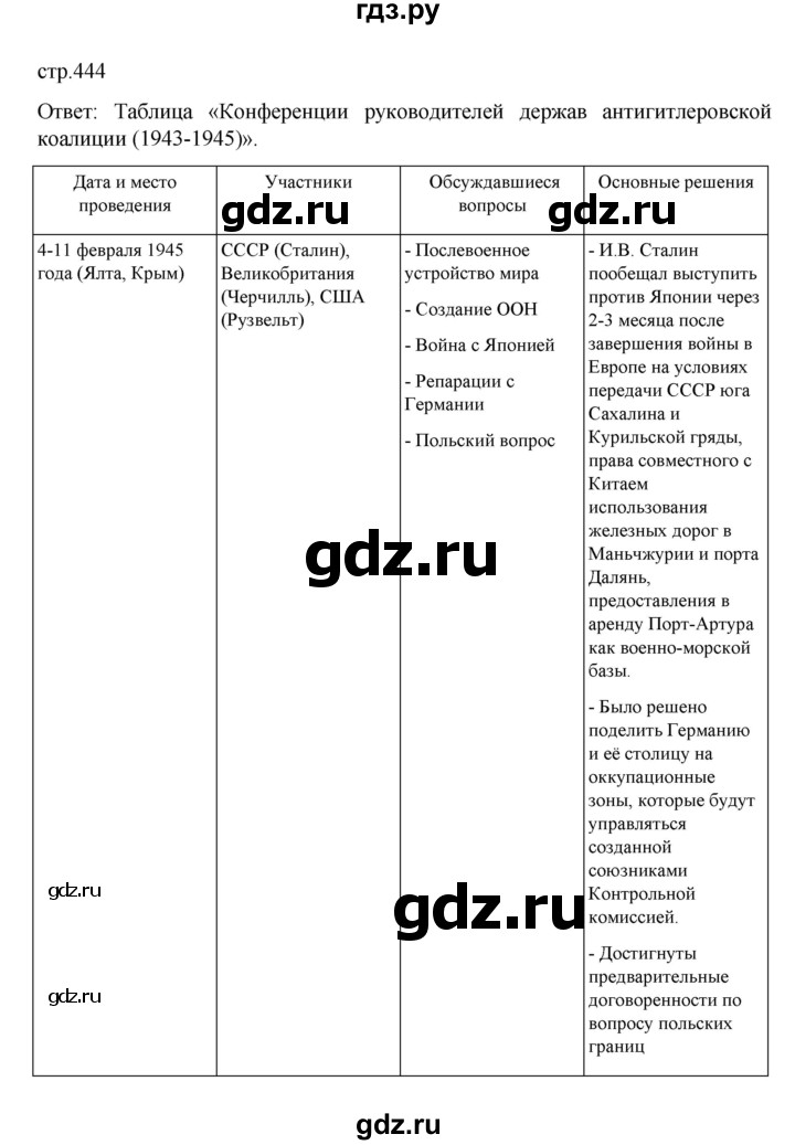 ГДЗ по истории 10 класс Мединский  Базовый уровень страница - 444, Решебник