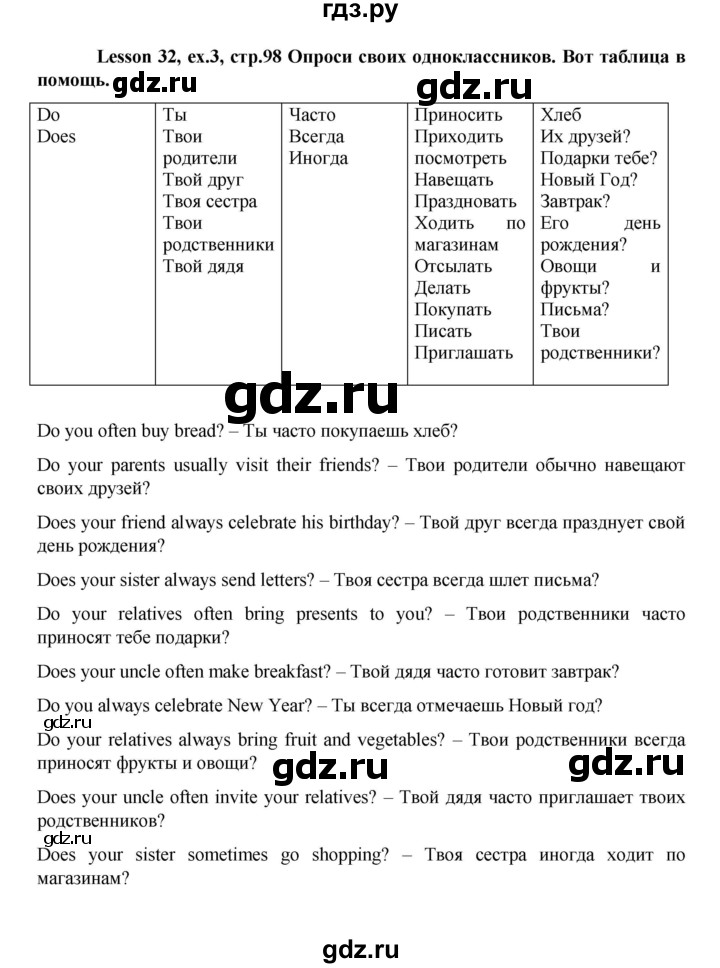 ГДЗ по английскому языку 3 класс  Верещагина  Углубленный уровень часть 1. страница - 98, Решебник к учебнику 2023